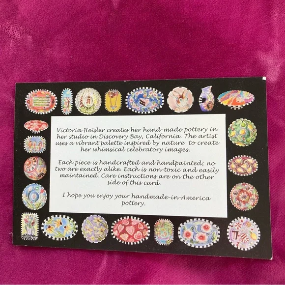 Handmade Ceramic Pink Flowers Design Tray w/ Handles 11”x9.5” Original - Picture 13 of 14